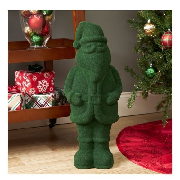 23 Inch Large Green Flocked Foam Santa Christmas Decor - Picture 2 of 10
